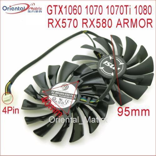 Free Shipping 2pcs/lot PLD10010S12HH DC12V 0.40A 95mm 4Pin For MSI GTX1060 1070 1070Ti 1080 RX570 RX580 ARMOR Graphics Card Fan