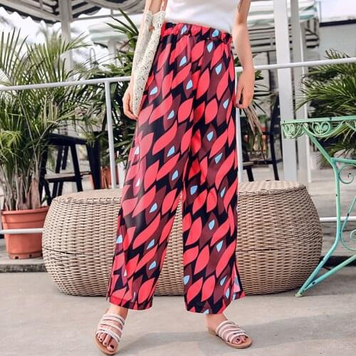 Summer Trousers Pants Womens New Style Printed High Waist Pants Fashion Wide Leg Pants Street Clothing Retro 2021 Harajuku