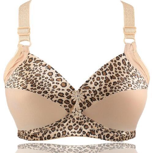 Sanderala Cotton Sexy Women Plus Size Bra Leopard Print Wire Free Underwear Push Up Ajusted Brassiere Seamless Bow Lingerie