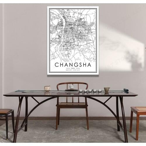 Black And White World City Map CHANGSHA Wall Art Canvas Poster Prints Nordic Style Paintings Picture For Living Room