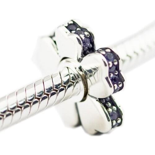 DIY Beads for Jewelry Making Sterling-Silver-Jewelry Wildflower Meadow Spacer Lilac CZ Bead Charms Silver 925 Berloque Perles