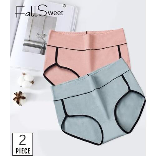 FallSweet 2 pcs/lot ! Cotton Panties High Waist Womens Underwear Sexy Briefs Patchwork Female Underpants
