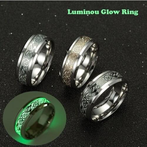 Hot Sale Unisex Women Men Silver Glow In The Dark Titanium Steel Dragon Pattern Luminous Rings Finger Ring