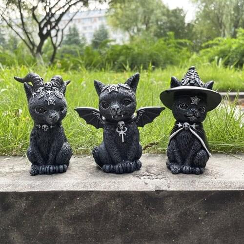 Halloween Kawai Magical Cats Resin Statute Home Desk Ornament Handicraft Cute Animal Figures Sculpture Room Outdoor Garden Decor