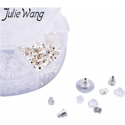 Julie Wang 260PCS/Box Earring Backs Stopper Alloy Silicone Ear Back Stud Earrings Care Cap Jewelry Making Metal Accessories