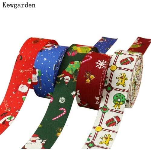 Kewgarden 1.5" 1" 38 25 10 mm Printed Cartoon Christmas Cloth Fabric Ribbon Handmade Tape DIY Hair Bow Tie Accessories 10 Meters