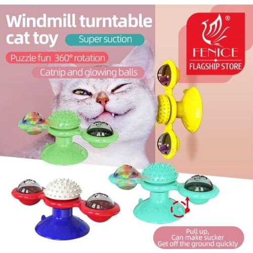 Multifunctional Windmill Cat Toy Funny Turntable Teasing Pet Toy Scratching Cats Hair Brush Cat Toys Interactive Puzzle Pet Toys