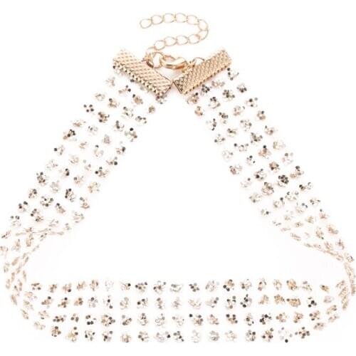 Fashionable Bling Clear Crystal Golden White Tulle Choker Collarbone Necklace For Girls Women Jewelry