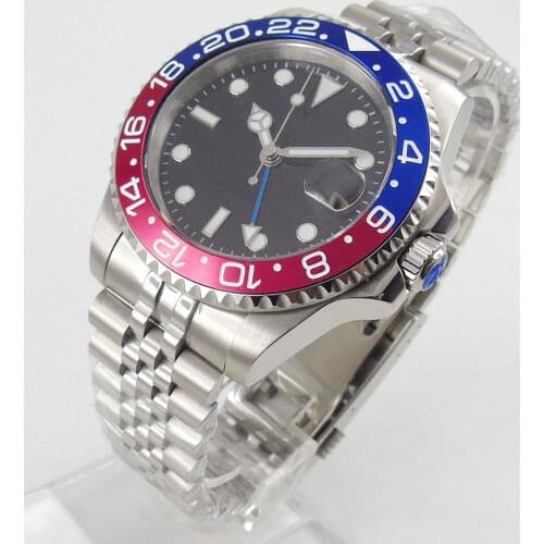 40mm DREAMRUI black dial Sapphire glass Luminous blue red bezel jubilee GMT automatic mens watch