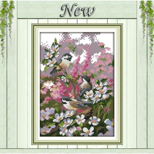 Three birds in garden animal Painting Counted Print on the canvas DMC 14CT 11CT DIY Cross Stitch Needlework Kits Embroidery Sets