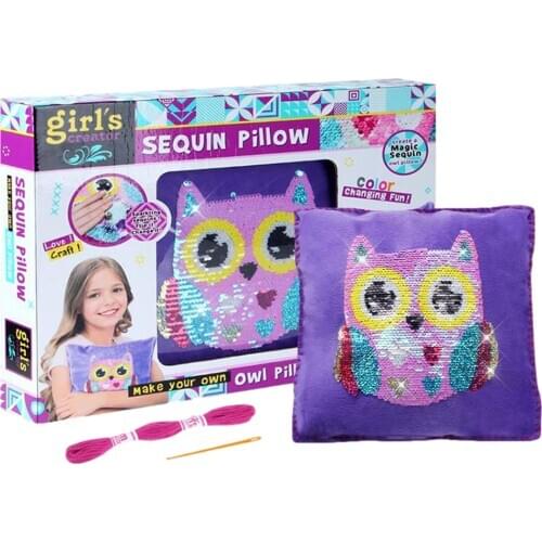 DIY Kids Cross Stitch Animal Pattern Owl Pillow Set Hand-woven Decorative Cushion Kit For Children Hand-stitched Decoration Gift