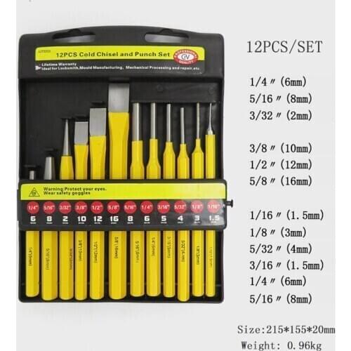 Cold Chisel Set Pin Punch Set Chromium Vanadium Steel Hand Carving Tools Cold Chisel and Punch Set