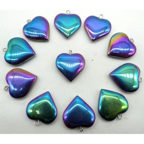 Natural Quartz crystal Titanium Hematite hand-Carved Heart-shaped pendant for diy jewelry making necklace Accessories10pcs A5
