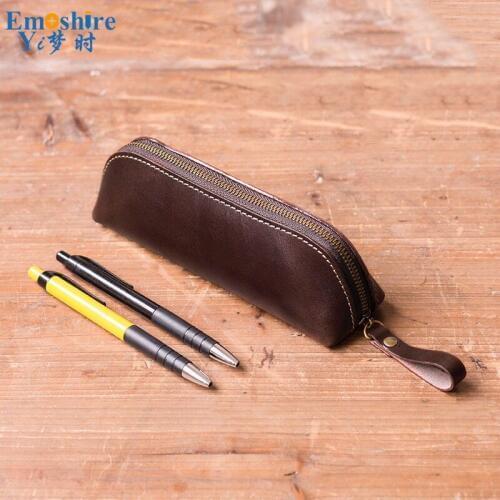 2018 New Arrival Pencil Bag Simple Retro Storage Bag Leather Pencil Bag Manual Sewing Thread Zipper Stationery Pen Box B275