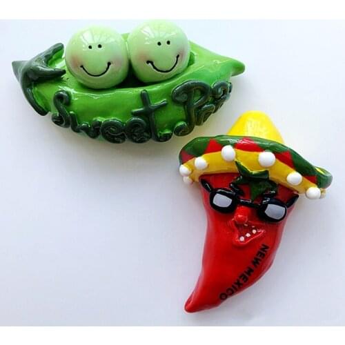 New Handmade Painted Cute Cartoon Pea Mexican Chili 3D Fridge Magnets Tourism Souvenirs Refrigerator Magnetic Stickers Gift