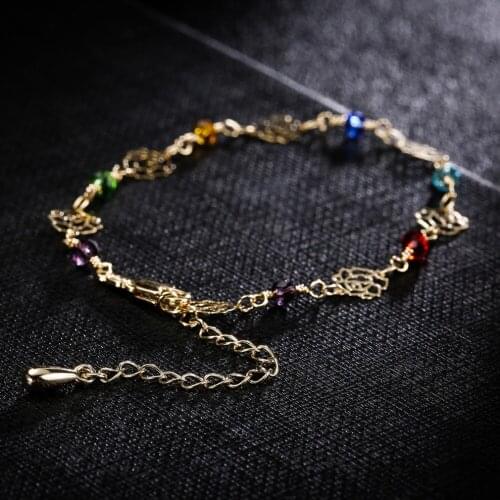 Charming Bangles For Women Chromatic Color Crystal Beads Rhinestone Chain Gold Flowers Female Jewelry Bracelets & Bangles