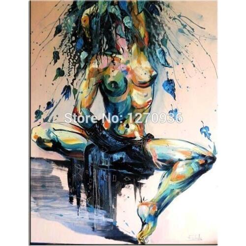 Sexy Slim Beautiful Plump Woman Colourful Nude Portrait 100% Handmade Abstract Oil Painting On Canvas Painting Fine Wall Decor