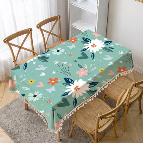Fresh flowers Table Cloth Tassel Waterproof Tablecloth Thick Rectangular Manteles Mesa Nappe Wedding Decorate Tea Table Cover