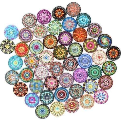 Mixed Mosaic Tiles Package Mandala pattern Stone Glass Half Cabochons Round Crafts Glass Mosaic Marbless for Jewelry Making