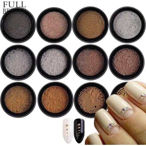 1 box Steel Beads Mini Caviar Nail Decoration 0.6/0.8/1/1.5/2mm Round Dot Grey Rose Gold Silver Dust Nail Art DIY Polish CH031-1