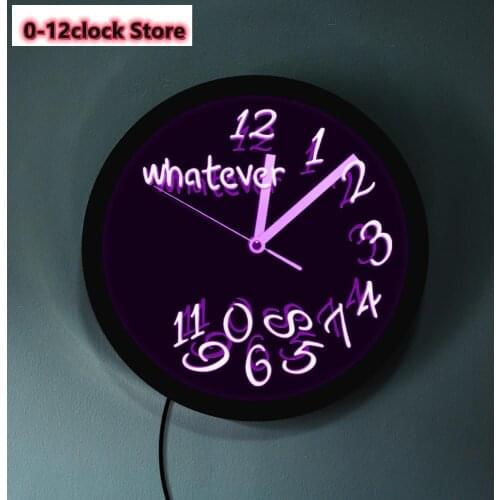 LED Neon Effect Wall Clock Modern Design Whatever You Are Late Anyway Sleepy Light Color Changing Wall Light