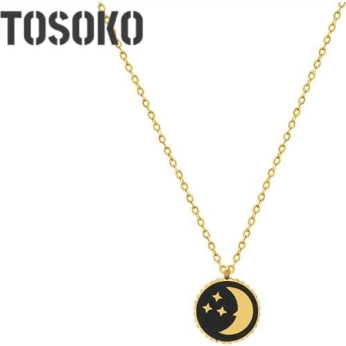 TOSOKO Stainless Steel Jewelry Star Moon Pendant Necklace Female Sweet Clavicle Chain BSP942
