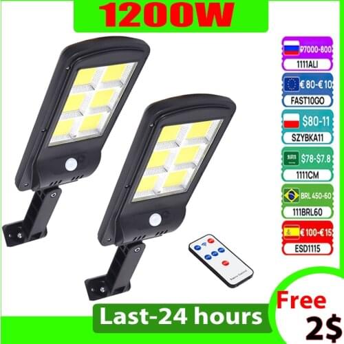 1200W Solar Street Lights LED Smart PIR Motion Sensor Remote Control IP65 Outdoor Wall Upgraded Lamp For Drop Shipping 10000Lms