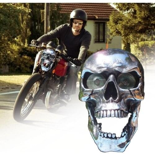 Universal LED Headlight Halloween Decorative Led Lights For Motorcycle Metal Skull Shape Motorcycle Head Beam Lamp For Cruiser