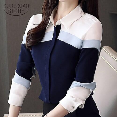 2019long shirt women women tops chiffon shirt Striped Casual Office Ladies Women Shirt Turn-down Collar feminine blouses 5302 50