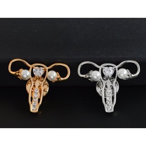 Female Uterus Pearl Crystal Metal Brooch Care Female Health Badge Pin Doctor Nurse Medical pins Student Jewelry Gift Accessories