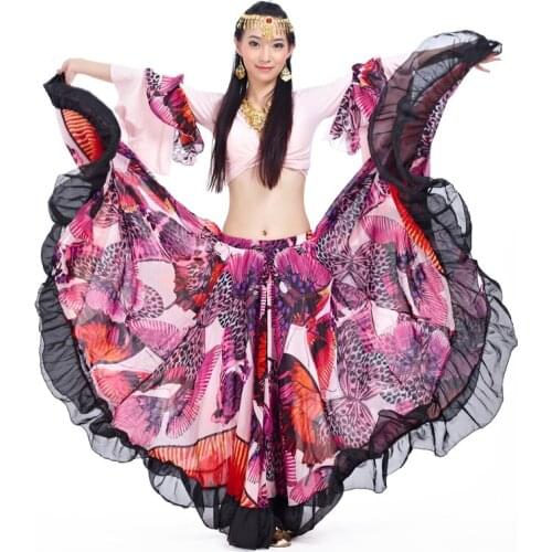 Tribal Belly Dance 2016 Performance Women Gypsy Outfit 2 Pieces Set Top and Skirt Butterfly Full Circle Gypsy Costumes Women