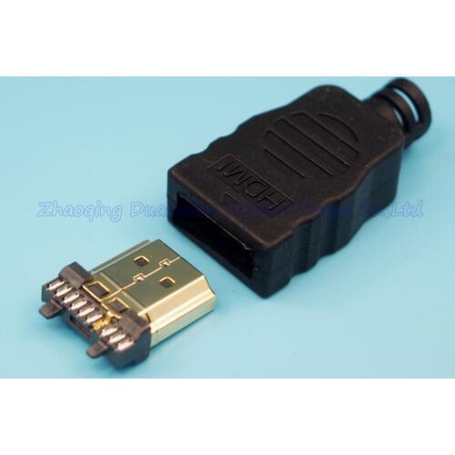 30sets/lot 2 in 1 welding type HDMI male socket jack with plastic shell cover