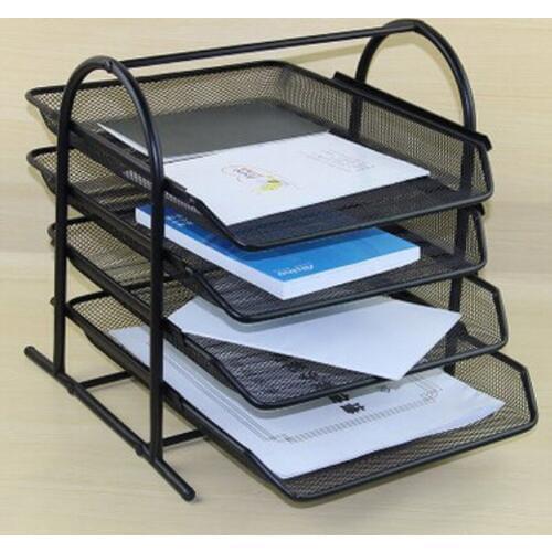 4-Tier Mesh File Holder Stand Organizer Tray for Magazine Letter Paper Document Home Office Desk Supplies