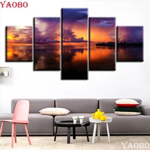 5 PCS Diy Diamond Painting sunset landscape Diamond Embroidery sales 5D Full resin Square/round Mosaic diamond picture pastes