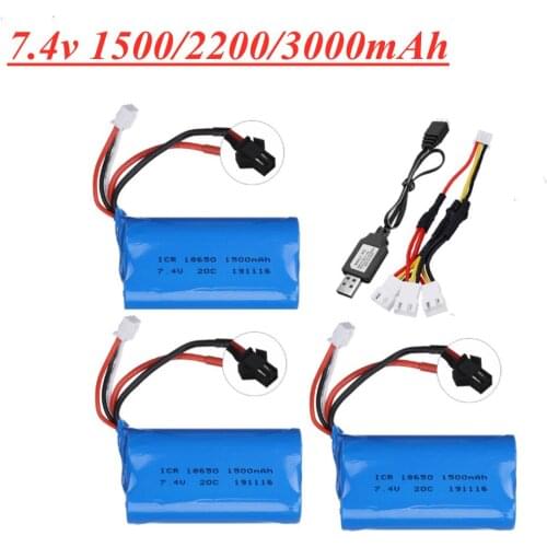 7.4V 1500mAh/2200mah/3000mah 18650 Battery for WPL MN99S D90 U12A S033g Q1 H101 SM 7.4V Battery Rc Boats Cars Tanks Drones Parts