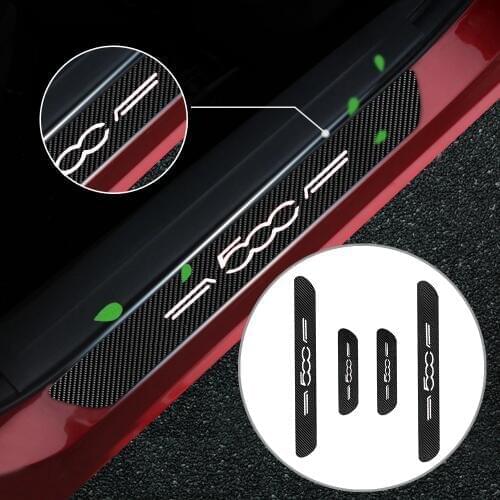 Auto Accessories For Fiat 500 Car Door Plate 4D Carbon Fiber Vinyl Stickers Look Car Sticker Sill Scuff Cover Decal 4Pcs