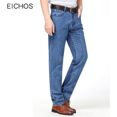 Men Jeans Stretch Design Casual Blue Straight Overalls Quality Cotton Denim Pants Autumn High Waist Jeans For Men Brand EICHOS