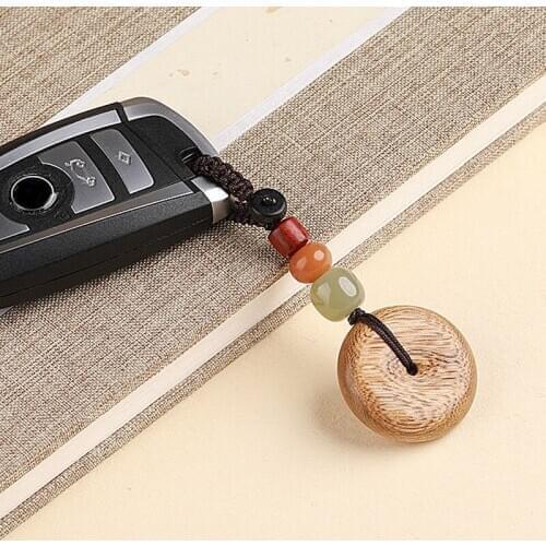 Handmade Feng Shui Nature Wood The Chinese Lucky Keychain Wood Carved Amulet Vintage Home Decoration Car key Accessories