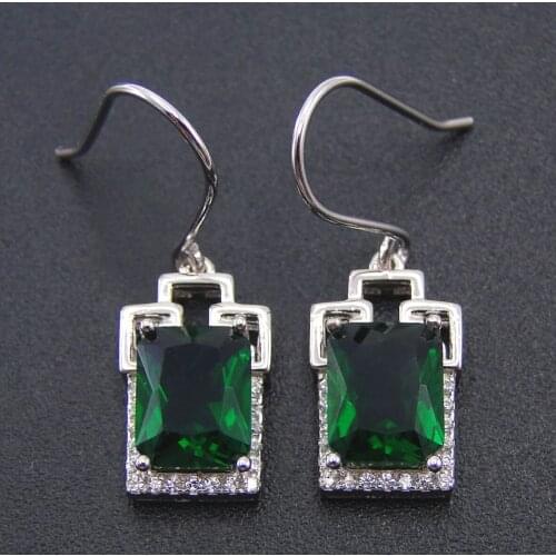 Hot Selling Green Color Stone Earrings 925 Sterling Silver Drop Earrings Jewelry with Green CZ Women Earrings For Gift