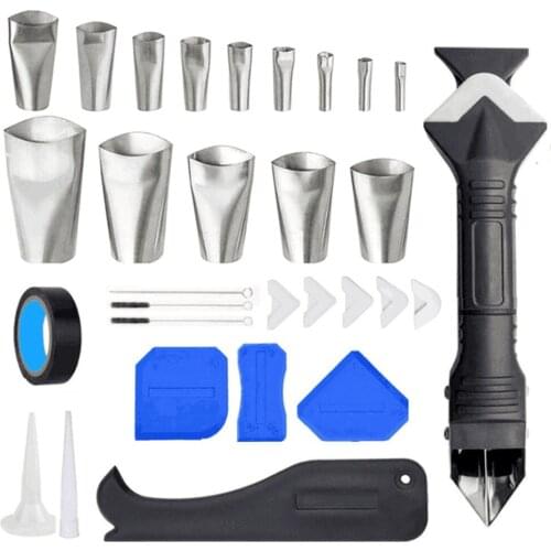 Caulking Tool 3 In 1 Spatula Soft And Hard Plastic Mouth Brush Scraper Board Nozzle 31 Pieces Stainless Steel Suit 3 In 1 Tape