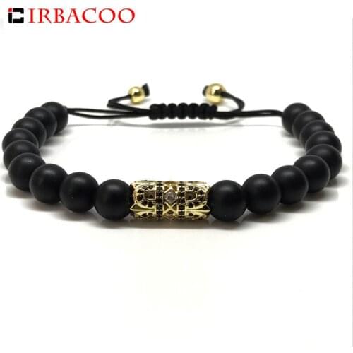 IRBACOO 2020 New Fashion Men Bracelet Black Stone Tube Paved Cubic Zirconia Macrame Bracelets For Men Jewelry Gift