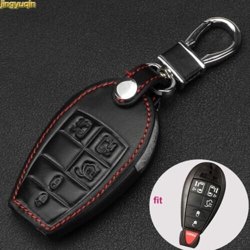 Jingyuqin 5 Buttons Leather Car key Case Cover for Chrysler Town & Country D-odge Grand Caravan Car Accessories