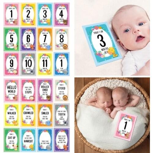 23GD 12 Pcs Baby Milestone Photo Sharing Cards 0-12 Months Babys 1st Year Memory Photo Props Newborn Gift