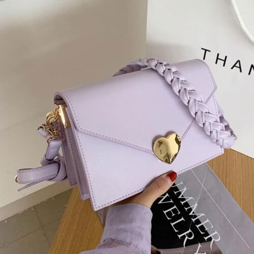 2020 New design fashion woven handle purses sweet love heart pastel colors square slanting elegant bags women handbags