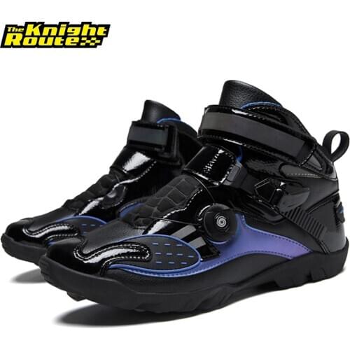 Black Purple Motorcycle Boots Men Riding Boots Motocross Shoes Motorbike Reflective Biker Chopper Cruiser Touring Ankle Shoes