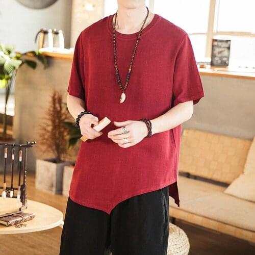 Summer Chinese Style Linen Short Sleeve Oversized Japan T-Shirt Men Hip Hop Fashions Tee Streetwear Harajuku T Shirt Male 30614