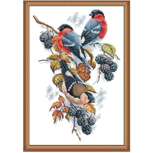 Red Bellies Magpies and Blackberries Needlework Cross Stitch Sets for Embroidery Thread Kit DIY 14CT 11CT Counted Printed Canvas