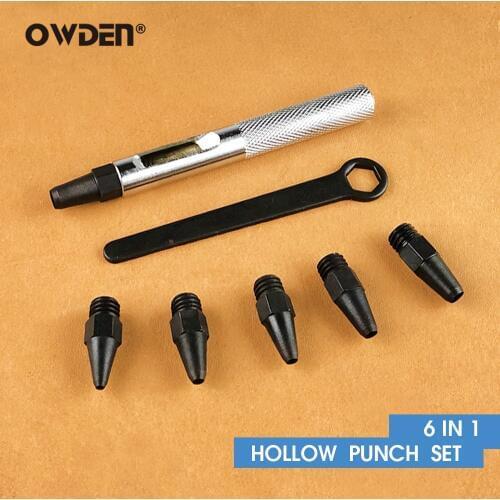 OWDEN 6 in 1 Hollow Punch Kit Tool Set Leather Punching Holes Perforating Tools