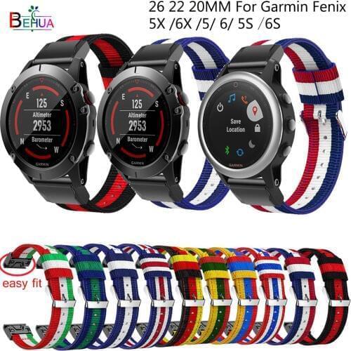 Nylon Easyfit 26 22 20MM Watchband For Garmin Fenix 5X 5 5S Plus / Fenix 6x 6 6s / Fenix 3 3HR Quick Release Wrist Band Strap