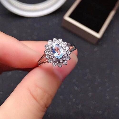 New fashion silver aquamarine ring for daily wear 4mm*6mm natural aquamarine silver ring solid 925 silver aquamarine jewelry